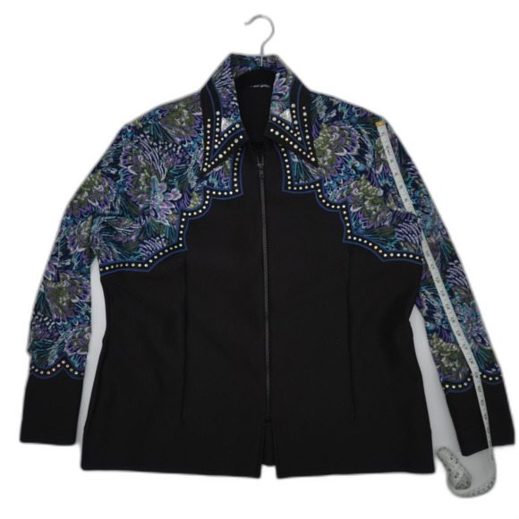 Custom Western Show Shirt - Blue Design with Bezel Set Stones & Leather Accent - Picture 6 of 8